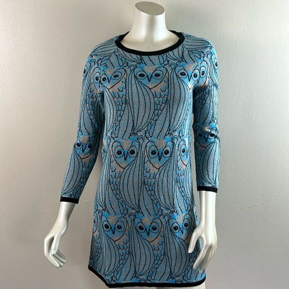 Anthropologie HWR Nestled Owl Print Tunic dress sweater cozy top Artsy - Picture 10 of 10